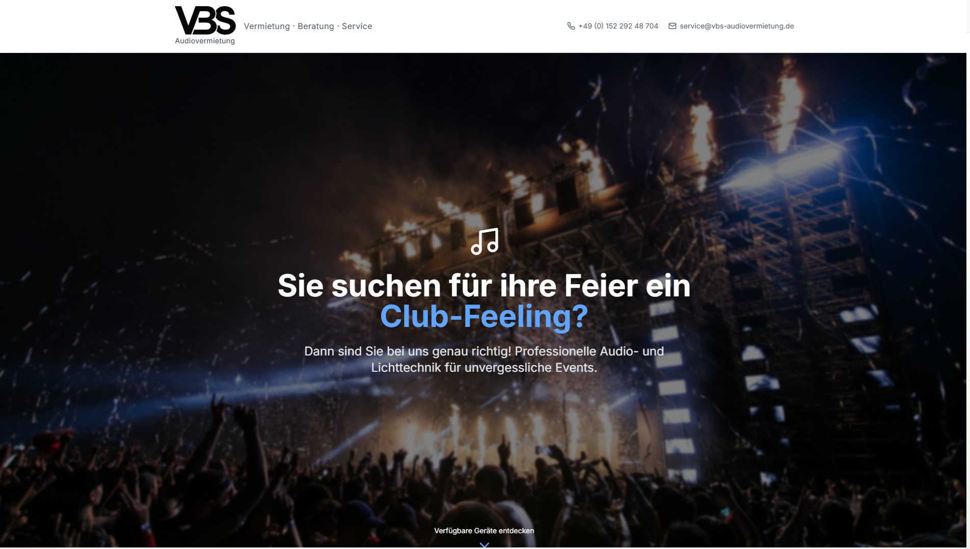 VBS Audiovermietung – Website-Screenshot