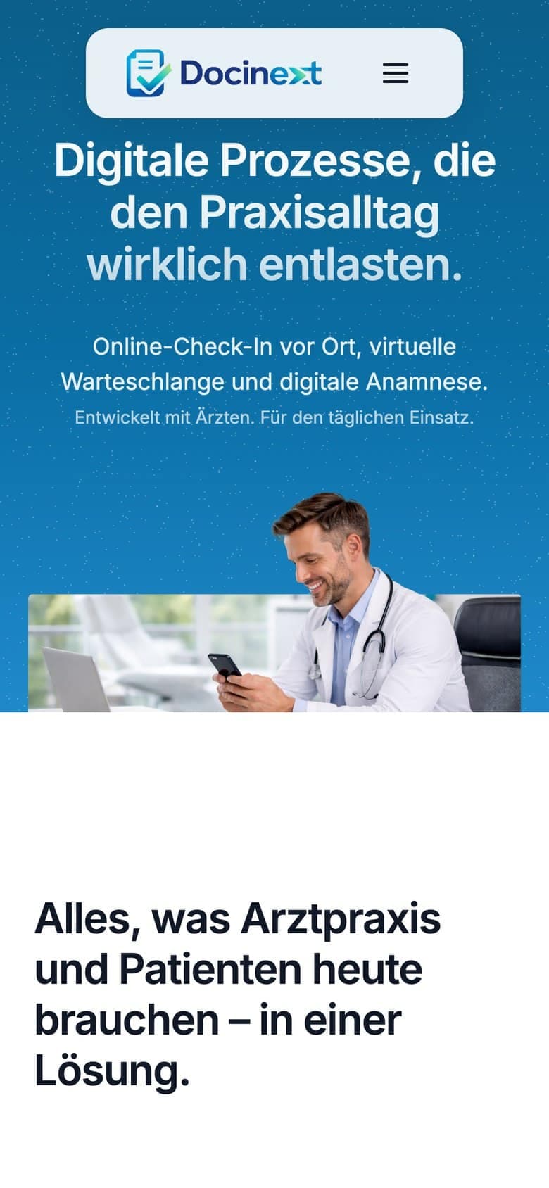 Docinext Praxissoftware, mobile Ansicht