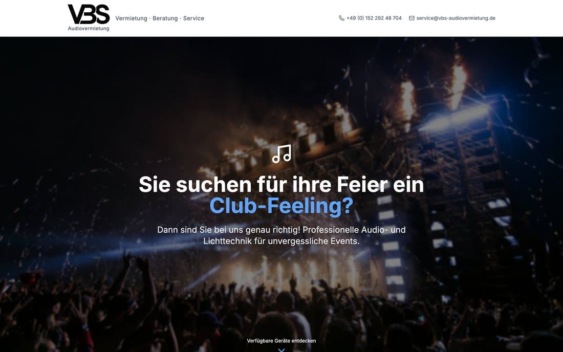 Website VBS Audiovermietung